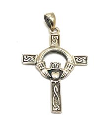 Sterling Silver Celtic Claddagh Irish Cross Pendant