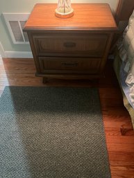 Pair Of Mid-Century Nightstands With Rattan Inlay And Matching Queen Headboard