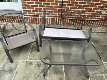 3 Piece Patio Furniture Set - Love Seat, Chair And Frosted Glass Table