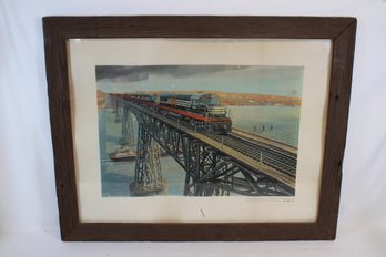 Vintage General Electric Advertising Depicting The New Haven Line Crossing The Hudson River By John Gould