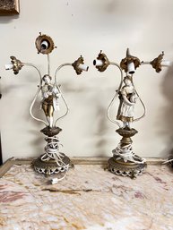 Pair Of 3 Arm Figural Lamps On The Style Of Moreau