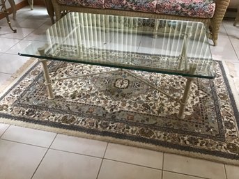 Heavy Cream Iron And Thick Glass Coffee Table Sunroom