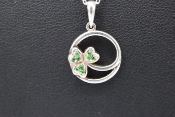 Solvar Sterling Silver 3 Leaf Clover & Emerald Necklace