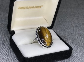 Fabulous Brand New Sterling Silver / 925  Ring With Highly Polished Tiger Eye - Very Pretty Ring - NEW !