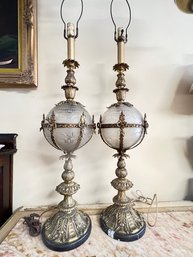 Pair  Of Metal And Cut Glass Lamps