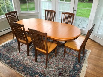 Fantastic Butcher Block Kitchen Table And Six Chairs - Table Has One Foldable Leaf - VERY SOLID SET !