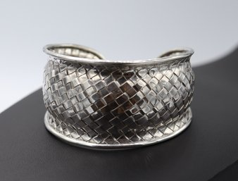 Impressive Sterling Silver Woven Basket Style Cuff Bracelet