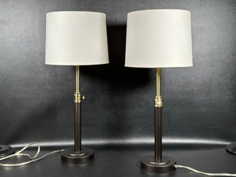 A Pair Of Attractive Table Lamps With Metal Bodies & Drum Shades