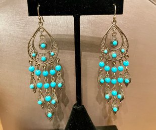 Filigree & Turquiose Style Beaded Fashion Drop Earrings