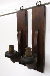 Vintage Scheibe Pine Country Wall Hanging Candle Sconces