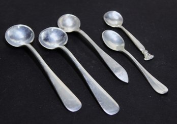 Lot Of Five Sterling Silver Salt Spoons S. Kirk & Sons, Etc.