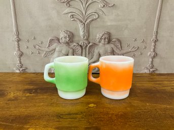 Vintage Glass Orange/Green Coffee Mugs Set/2