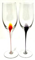 Vintage Pair Of Colordrop Champagne Flutes