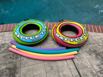 Summer Fun! 2 Slimline Battle Blow Up Pool Tubes And 4 Pool Noodles