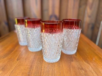 Vintage Indiana Glass - Diamond Point - Ruby Flash - Water Glasses