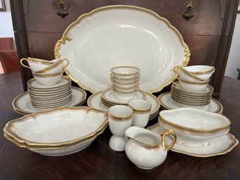 Vintage William Guerin Co. Limoges France Gold Greek Key Porcelain China Set (48 Pieces)