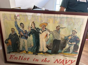 Enlist Of The Navy  Vintage Poster  - WW1  Signed & Dated 1917