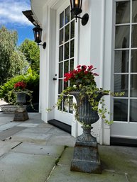 Pair Grey Iron Urn Planters