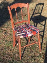 Antique Chair With Unique Men's Necktie Weaved Seat