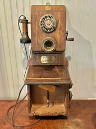 Antique Oak Wall Crank Telephone, 1923