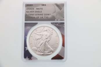 2023 W Anacs Ms70 First Strike $1 Silver Eagle One Ounce Silver Coin