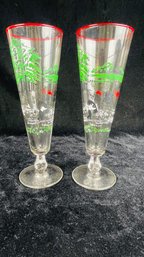 Vintage Currier & Ives LIBBEY Pilsner Beer Glasses