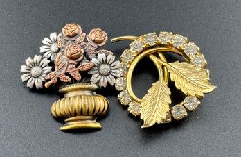 2 Gold Toned Brooches