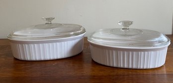 Classic French White Corningware Oval Casserole Dishes W/ Lids