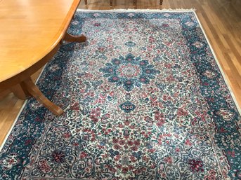 Very Nice Hand Made Oriental Rug - Great Colors - Teal Blues - Ivorys - Pinks - Light Blues - Greens - NICE !