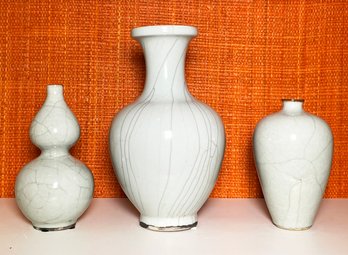 A Trio Of Craquelure Finish Vases