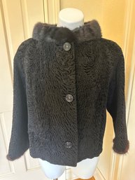 Black Persian Lambs Wool Jacket With Fur Collar Size M