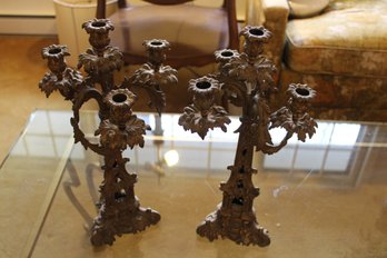 Pair Of Ornate Metal 17 Inch Candleholders