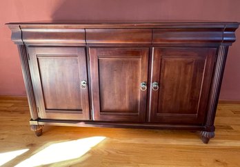 Ethan Allen British Classics Dark Hardwood Buffet With Brass Hardware, 3 Drawers & Storage Below