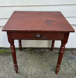 Red Early American Side Table With Drawer