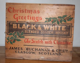 Vintage Christmas Greetings From Black & White Blended Scotch Whiskey Shipping Box