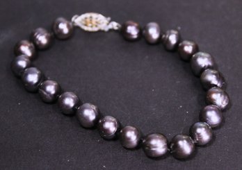 Sterling Silver Genuine Cultured Pearl Black Beaded Bracelet