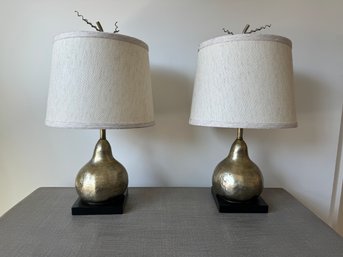 PAIR Vintage Pear Shaped In Lamps Silvery Gold Finish