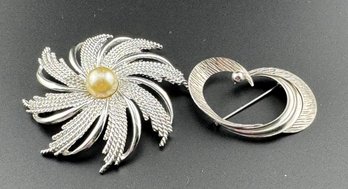 2 Silver Toned Brooches