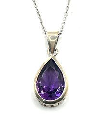 Vintage Sterling Silver Purple Stone Pendant Necklace