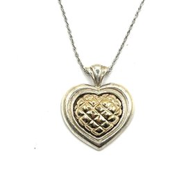 Vintage Sterling Silver Vermeil Two Toned Heart Shaped Pendant Necklace