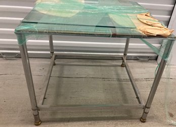 Chrome And Glass Side Table Glass For Top And Bottom Wrapped On Top