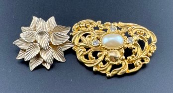 2 Gold Toned Brooches