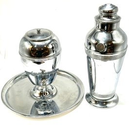 Vintage Pair Of Stainless And Chrome Serving Pieces