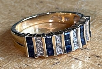 Stunning 14k Channel Set Sapphire And Diamond ~ Ring Size 7