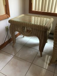 Ethan Allen Wicker And Glass End Table