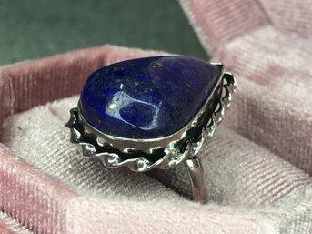 Lovely Brand New Sterling Silver / 925 Cocktail Ring With Teardrop Lapis Lazuli - Very Pretty Ring - New !