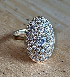 Stunning 14K Pave Diamond Oval Ring Size 5