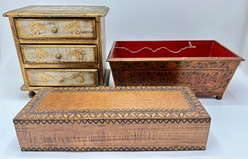 Antique Chinese Open Jewelry Box, Vintage Chest Music Box & Covered Box