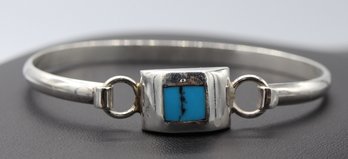 Wonderful Sterling Silver & Turquoise Cuff Hinged Bracelet