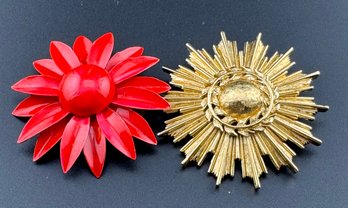 2 Gold Toned Brooches